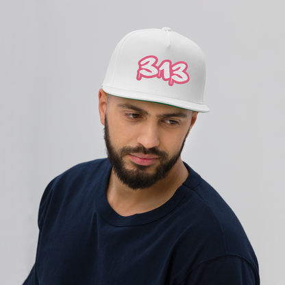 Detroit '313' Flat BIll Snapback (Rhodochrosite Pink Tag Font)