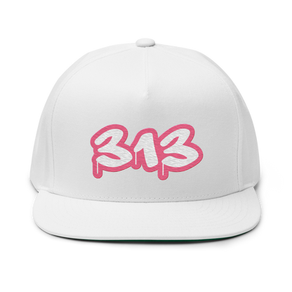 Detroit '313' Flat BIll Snapback (Rhodochrosite Pink Tag Font)