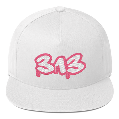 Detroit '313' Flat BIll Snapback (Rhodochrosite Pink Tag Font)