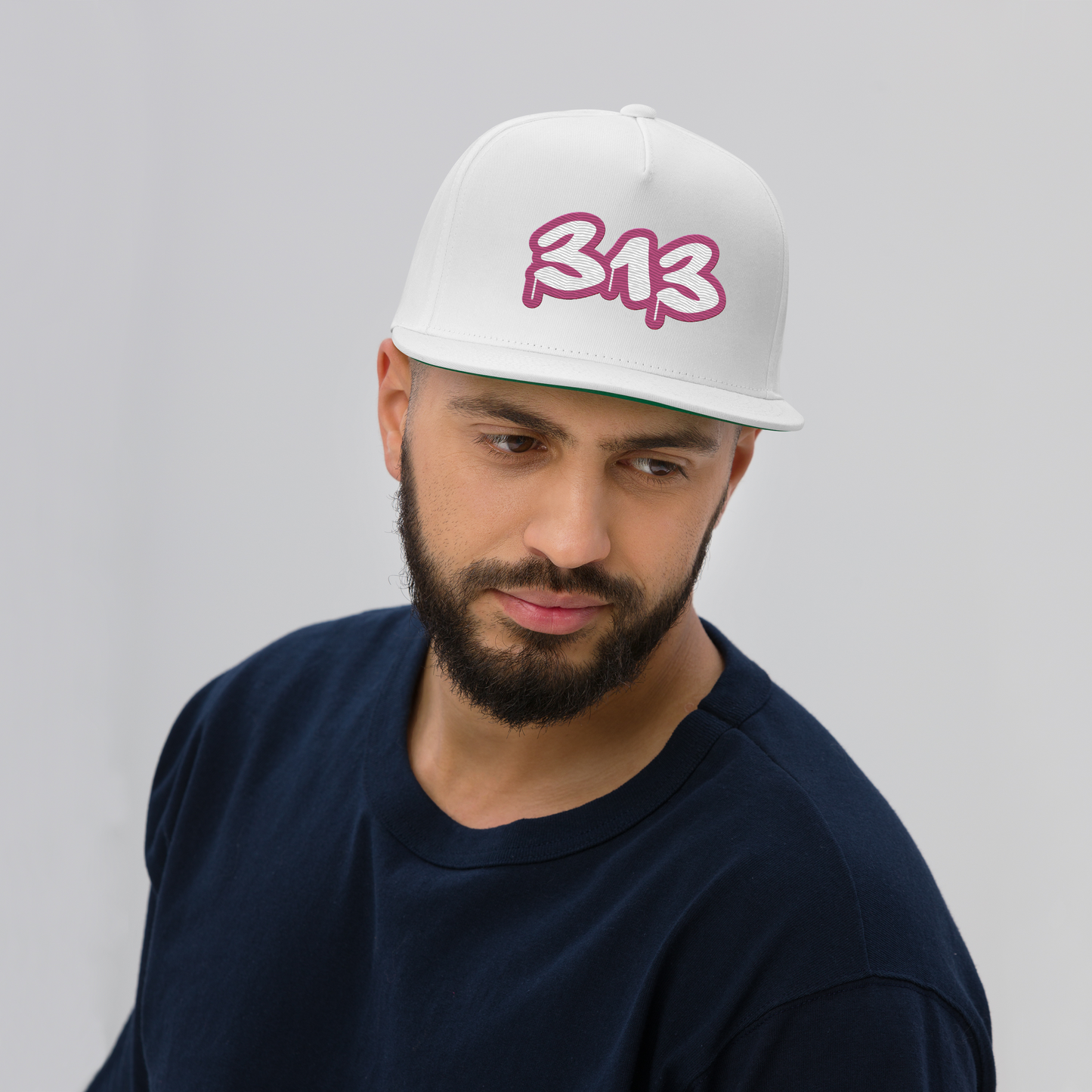 Detroit '313' Flat BIll Snapback (Apple Blossom Pink Tag Font)