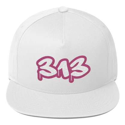 Detroit '313' Flat BIll Snapback (Apple Blossom Pink Tag Font)