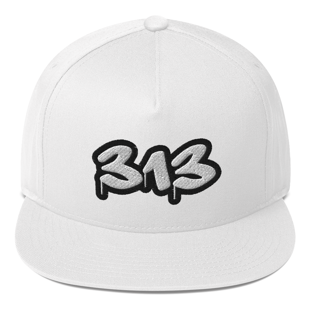 Detroit '313' Flat BIll Snapback (White/Black Tag Font)