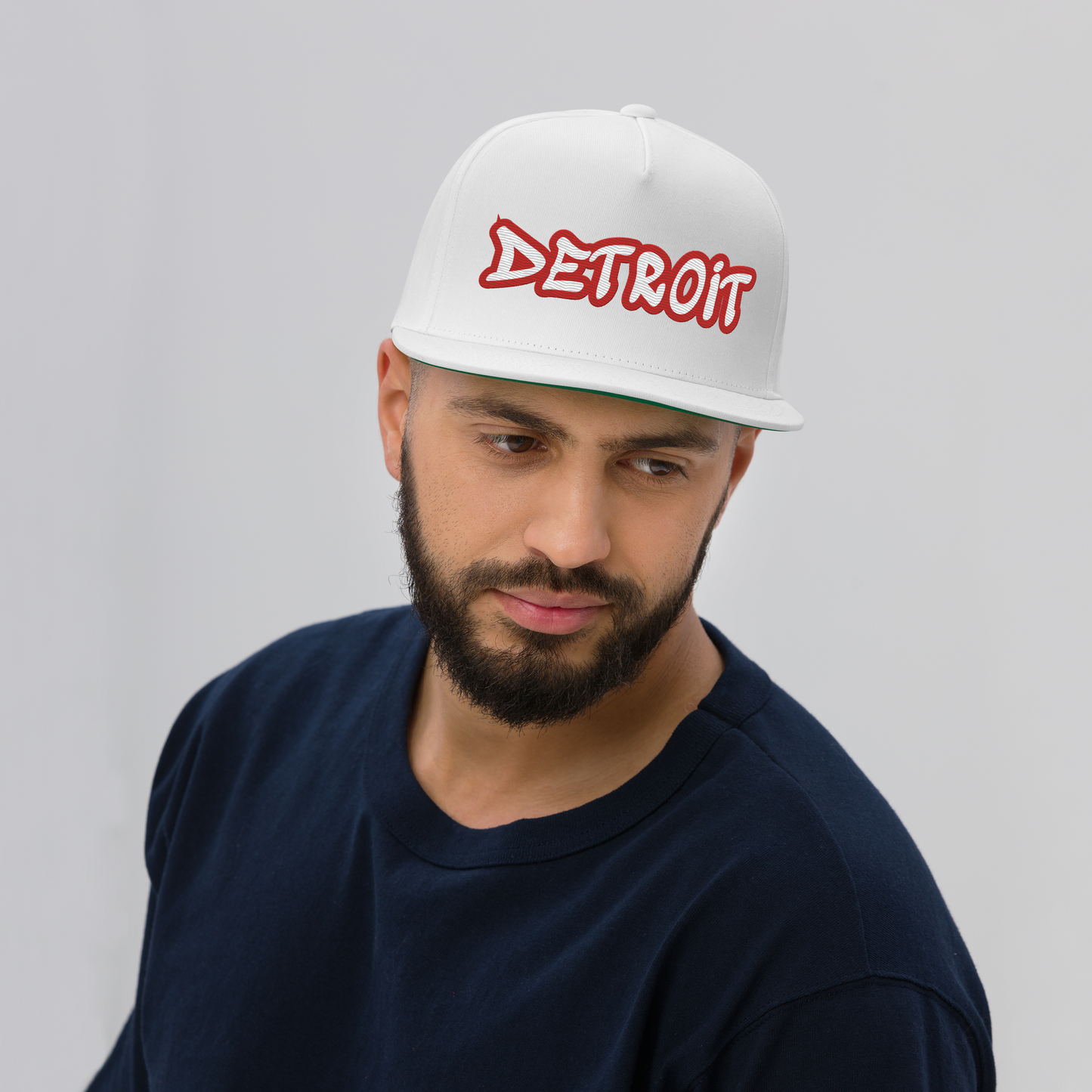 'Detroit' Flat Bill Snapback (Aliform Red Tag Font)