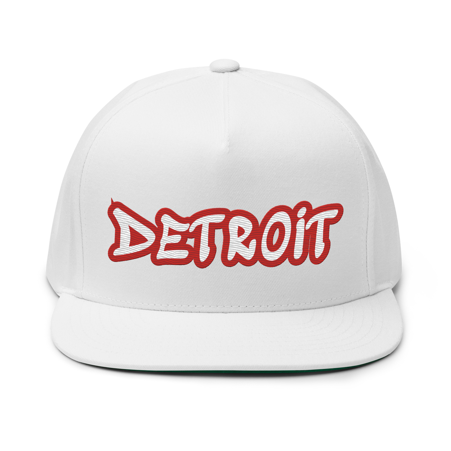 'Detroit' Flat Bill Snapback (Aliform Red Tag Font)