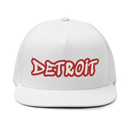 'Detroit' Flat Bill Snapback (Aliform Red Tag Font)