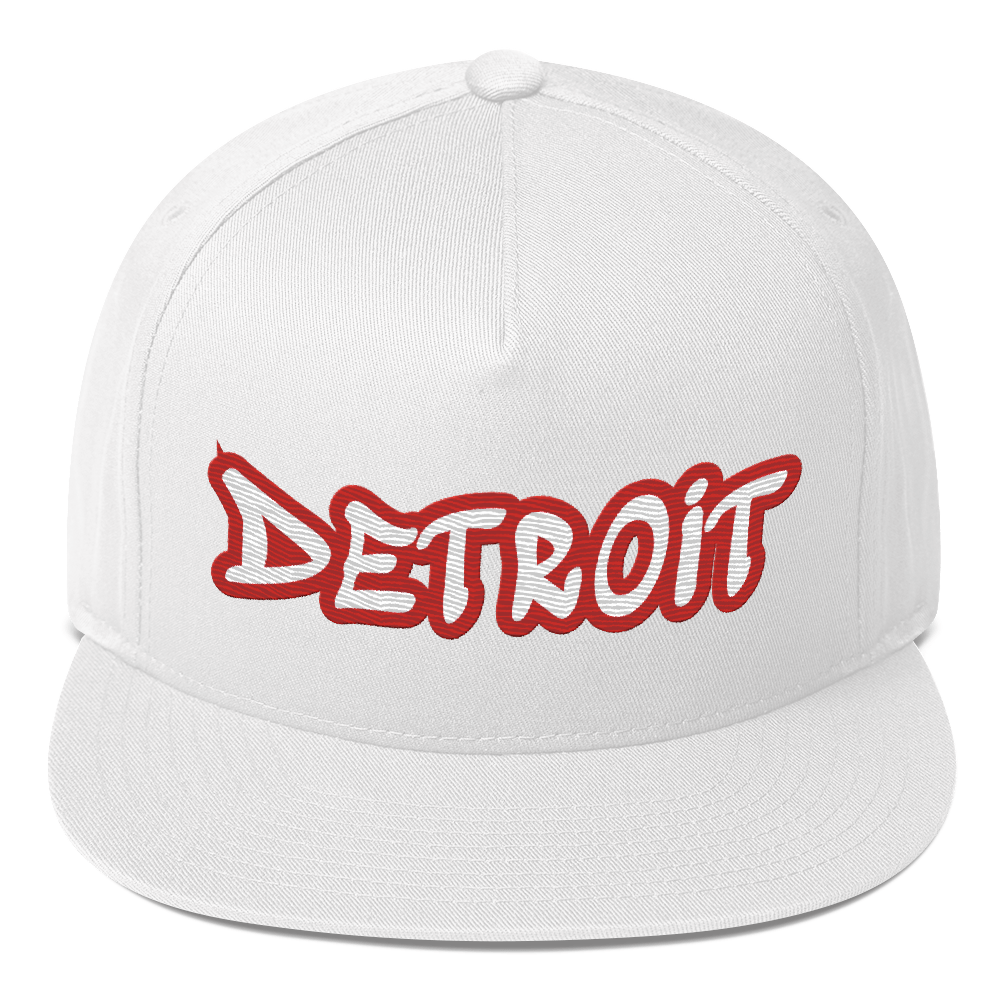 'Detroit' Flat Bill Snapback (Aliform Red Tag Font)