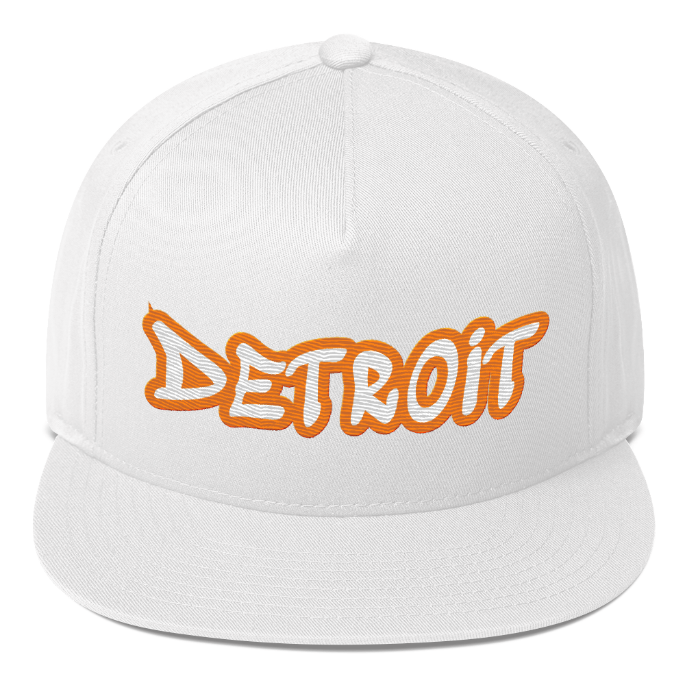 'Detroit' Flat Bill Snapback (Orange Tag Font)