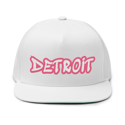 'Detroit' Flat Bill Snapback (Rhodochrosite Pink Tag Font)