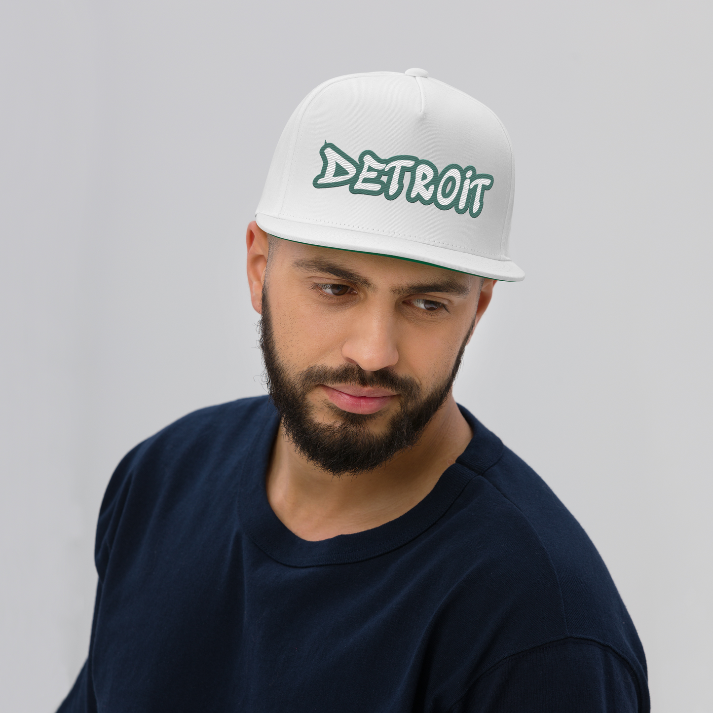 'Detroit' Flat Bill Snapback (Copper Green Tag Font)