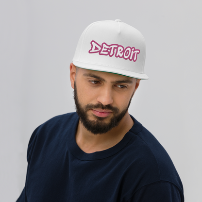 'Detroit' Flat Bill Snapback (Apple Blossom Pink Tag Font)