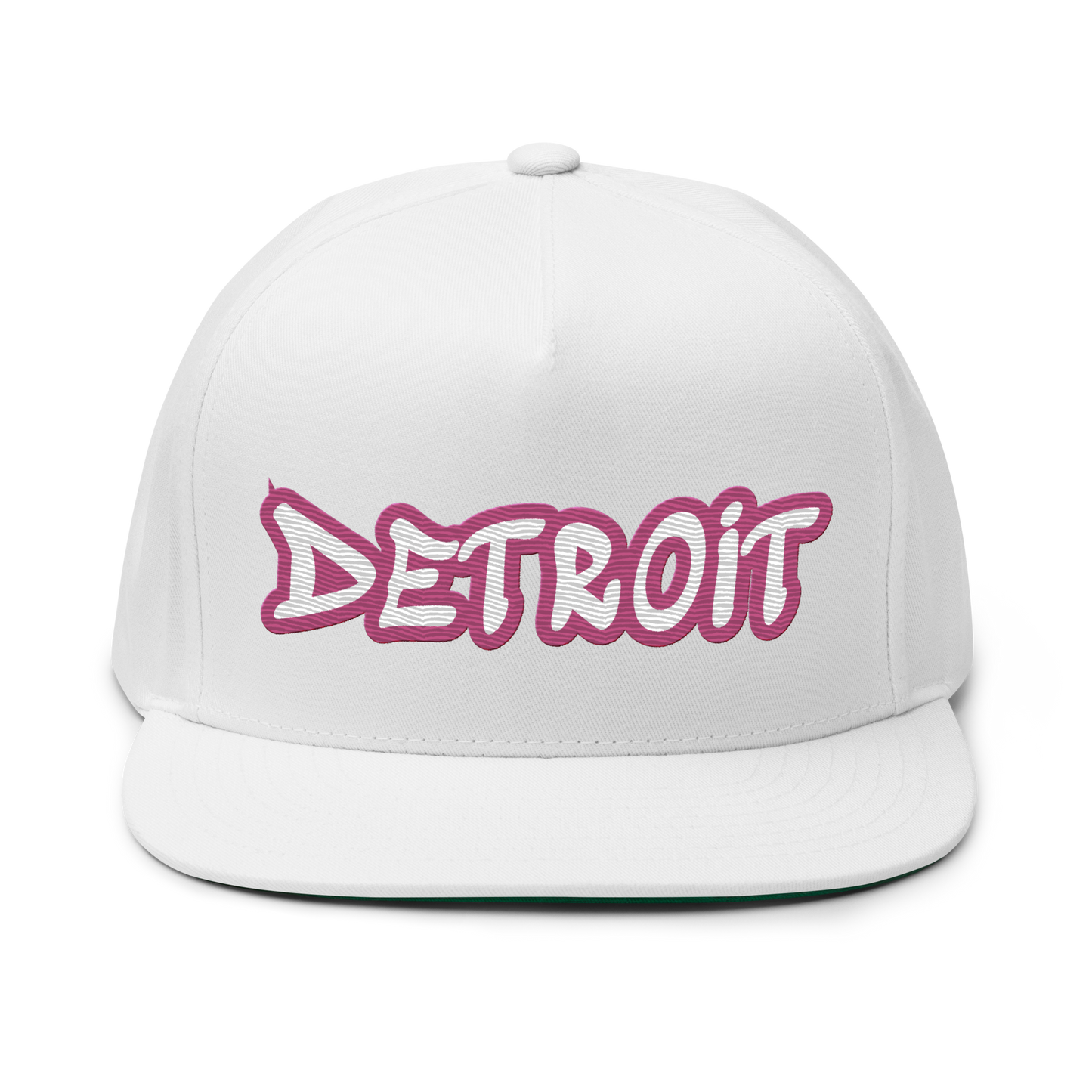 'Detroit' Flat Bill Snapback (Apple Blossom Pink Tag Font)