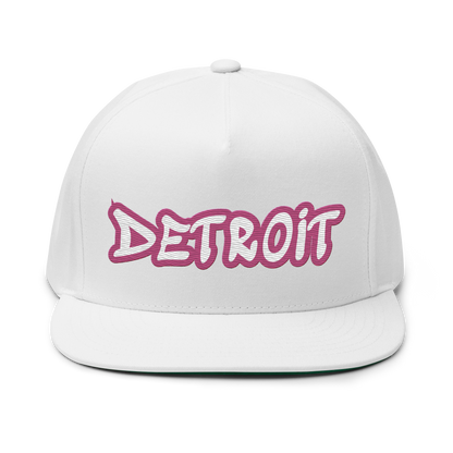 'Detroit' Flat Bill Snapback (Apple Blossom Pink Tag Font)