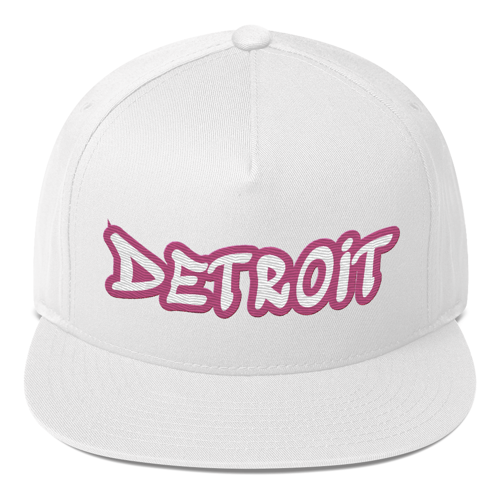 'Detroit' Flat Bill Snapback (Apple Blossom Pink Tag Font)