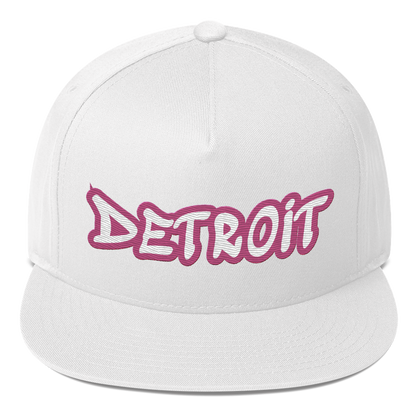 'Detroit' Flat Bill Snapback (Apple Blossom Pink Tag Font)