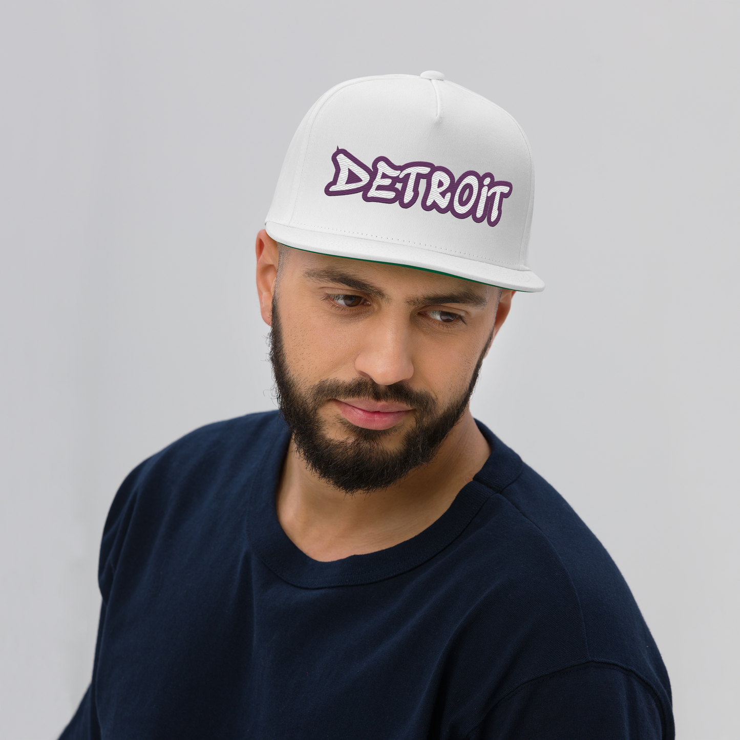 'Detroit' Flat Bill Snapback (Plum Tag Font)