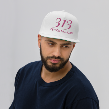 '313 Detroit Michigan' Snapback | 5-Panel - Apple Blossom Pink