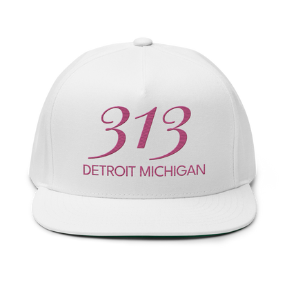 '313 Detroit Michigan' Snapback | 5-Panel - Apple Blossom Pink