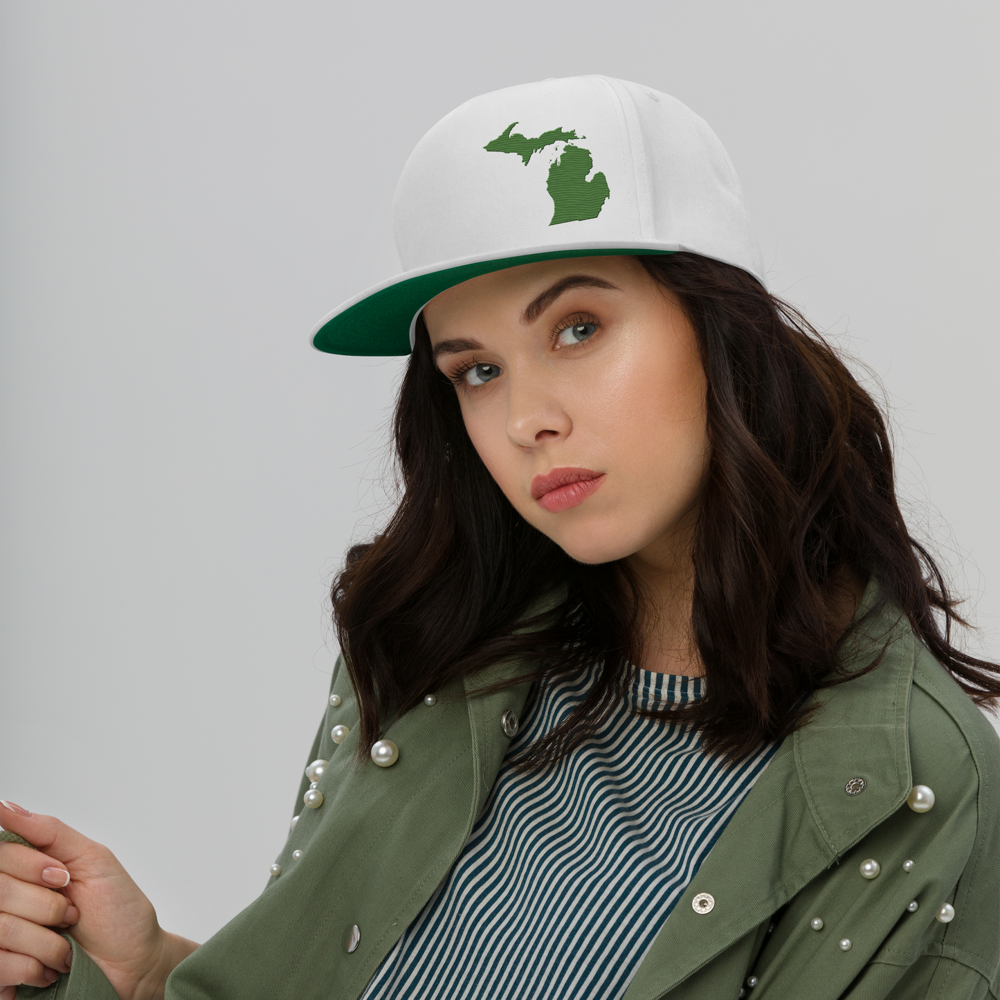 Michigan Snapback | 5-Panel - Pine Green Outline