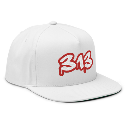 Detroit '313' Flat BIll Snapback (Aliform Red Tag Font)