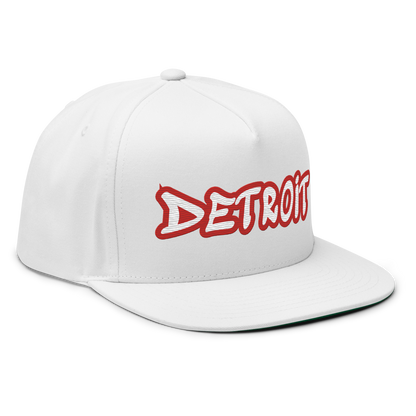 'Detroit' Flat Bill Snapback (Aliform Red Tag Font)