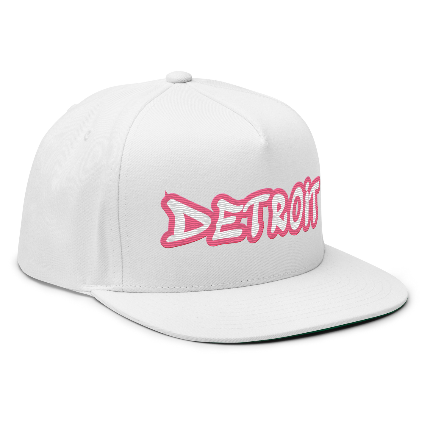 'Detroit' Flat Bill Snapback (Rhodochrosite Pink Tag Font)