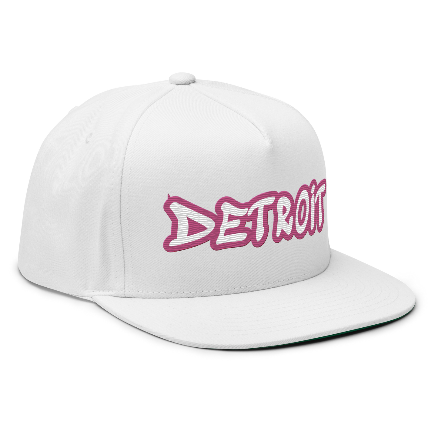 'Detroit' Flat Bill Snapback (Apple Blossom Pink Tag Font)