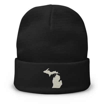 Michigan Winter Beanie | Ivory White Outline