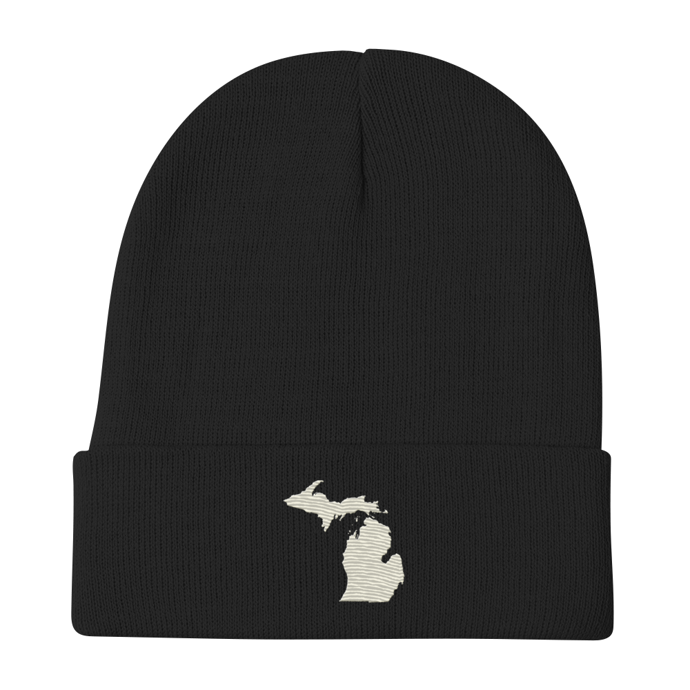 Michigan Winter Beanie | Ivory White Outline