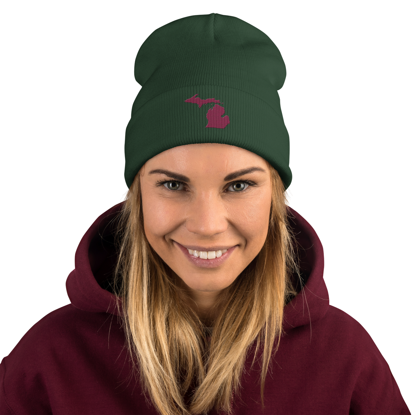 Michigan Winter Beanie | Ruby Red Outline