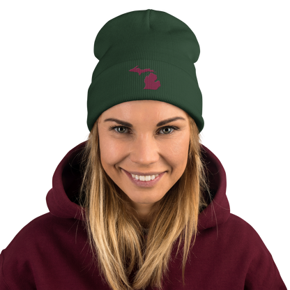 Michigan Winter Beanie | Ruby Red Outline