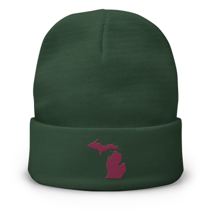 Michigan Winter Beanie | Ruby Red Outline