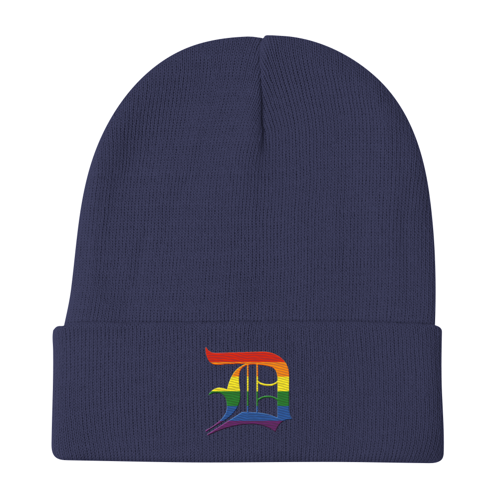 Detroit 'Old English D' Winter Beanie (Rainbow Pride Edition)