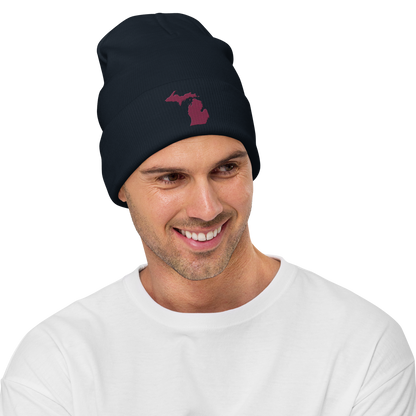 Michigan Winter Beanie | Ruby Red Outline