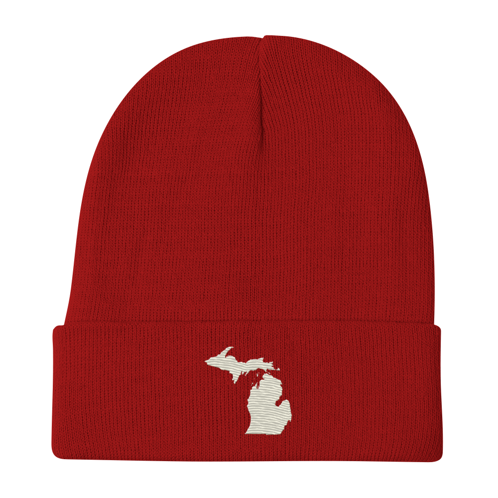 Michigan Winter Beanie | Ivory White Outline