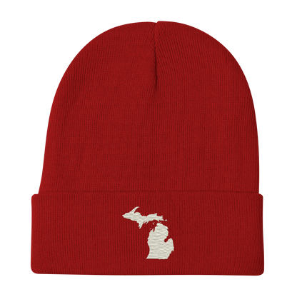 Michigan Winter Beanie | Ivory White Outline