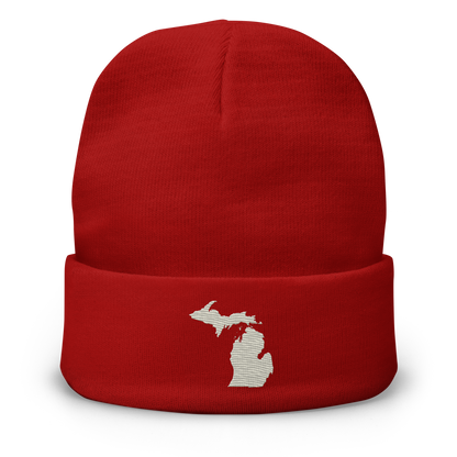 Michigan Winter Beanie | Ivory White Outline