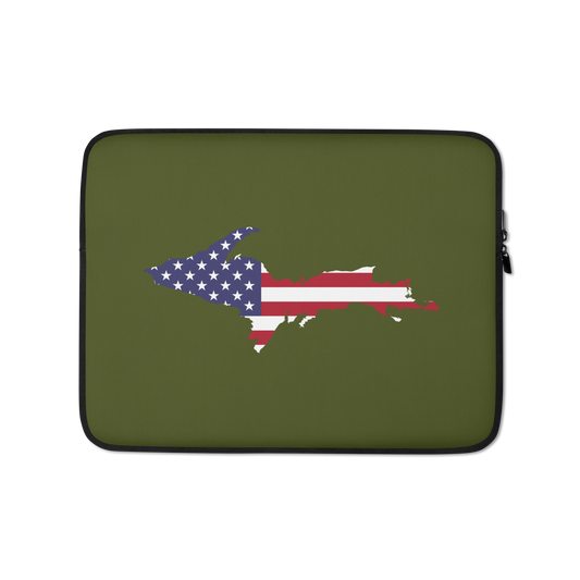 Michigan Upper Peninsula Laptop Sleeve (w/ UP USA Flag) | Army Green