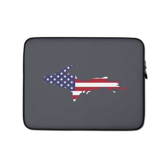 Michigan Upper Peninsula Laptop Sleeve (w/ UP USA Flag) | Iron Ore Grey