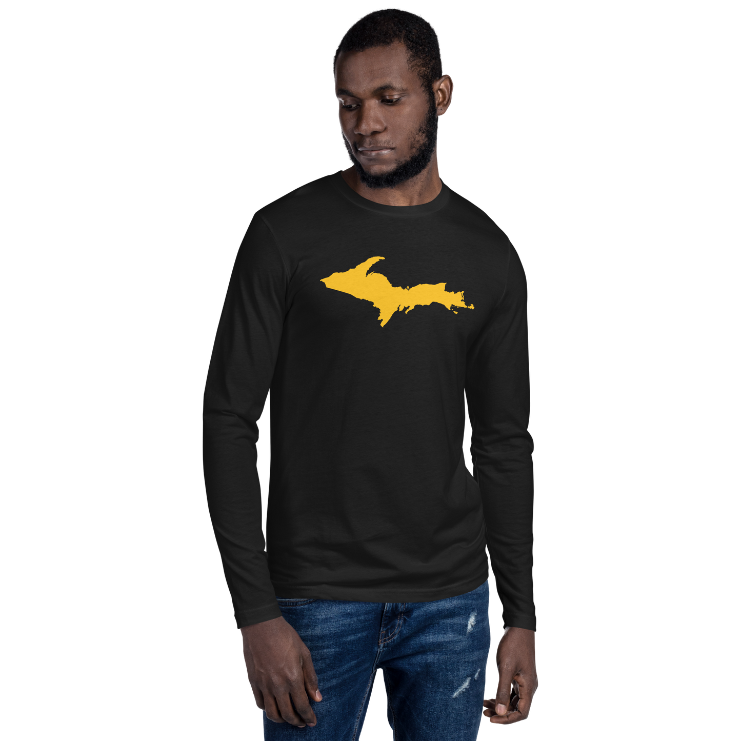 Michigan Upper Peninsula T-Shirt (w/ Gold UP Outline) | Men's Fitted Long Sleeve