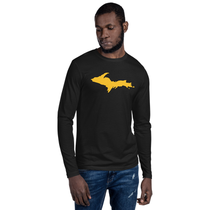 Michigan Upper Peninsula T-Shirt (w/ Gold UP Outline) | Men's Fitted Long Sleeve