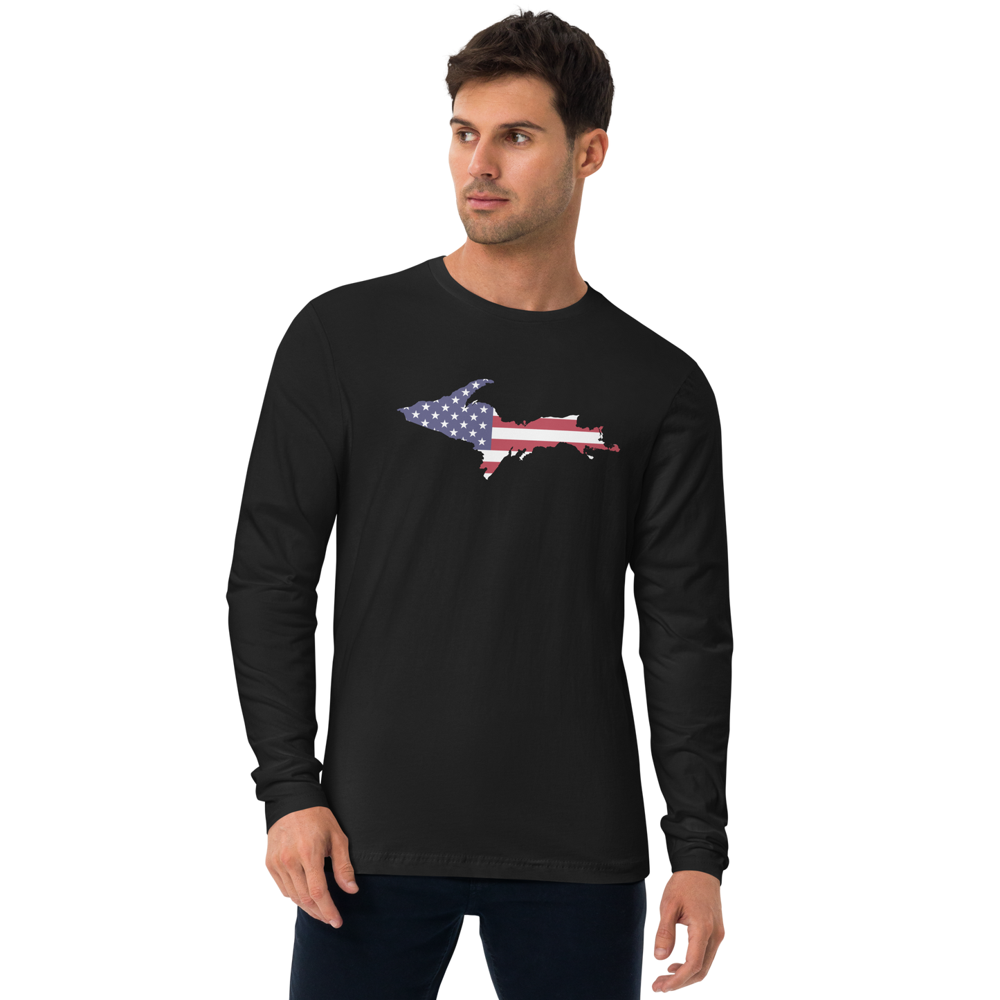 Michigan Upper Peninsula T-Shirt (w/ UP USA Flag) | Men's Fitted Long Sleeve