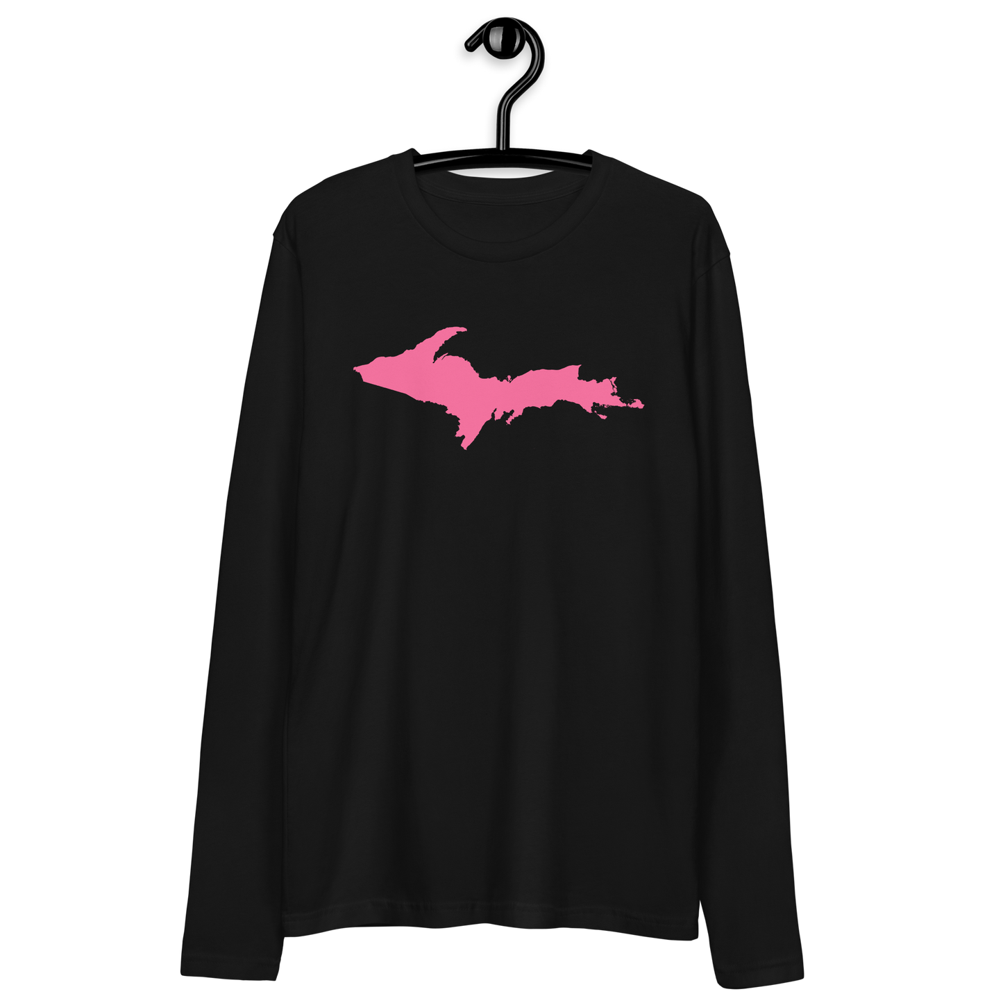 Michigan Upper Peninsula Fitted T-Shirt (w/ Pink UP Outline) | Men's Long Sleeve