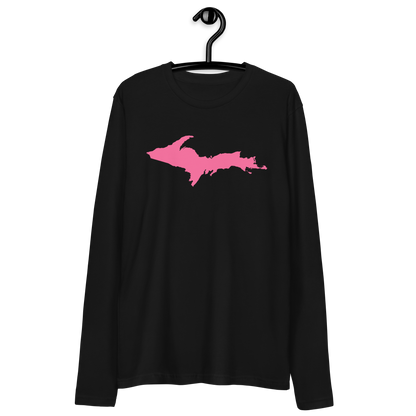 Michigan Upper Peninsula Fitted T-Shirt (w/ Pink UP Outline) | Men's Long Sleeve