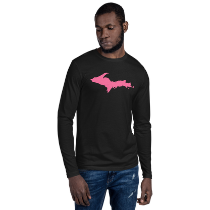 Michigan Upper Peninsula Fitted T-Shirt (w/ Pink UP Outline) | Men's Long Sleeve