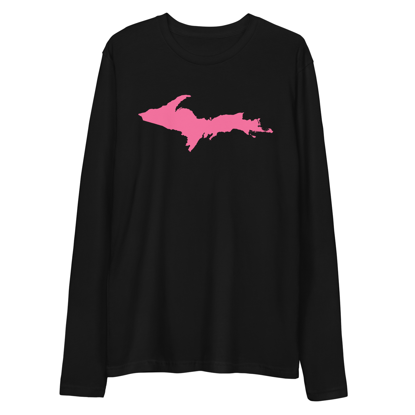 Michigan Upper Peninsula Fitted T-Shirt (w/ Pink UP Outline) | Men's Long Sleeve