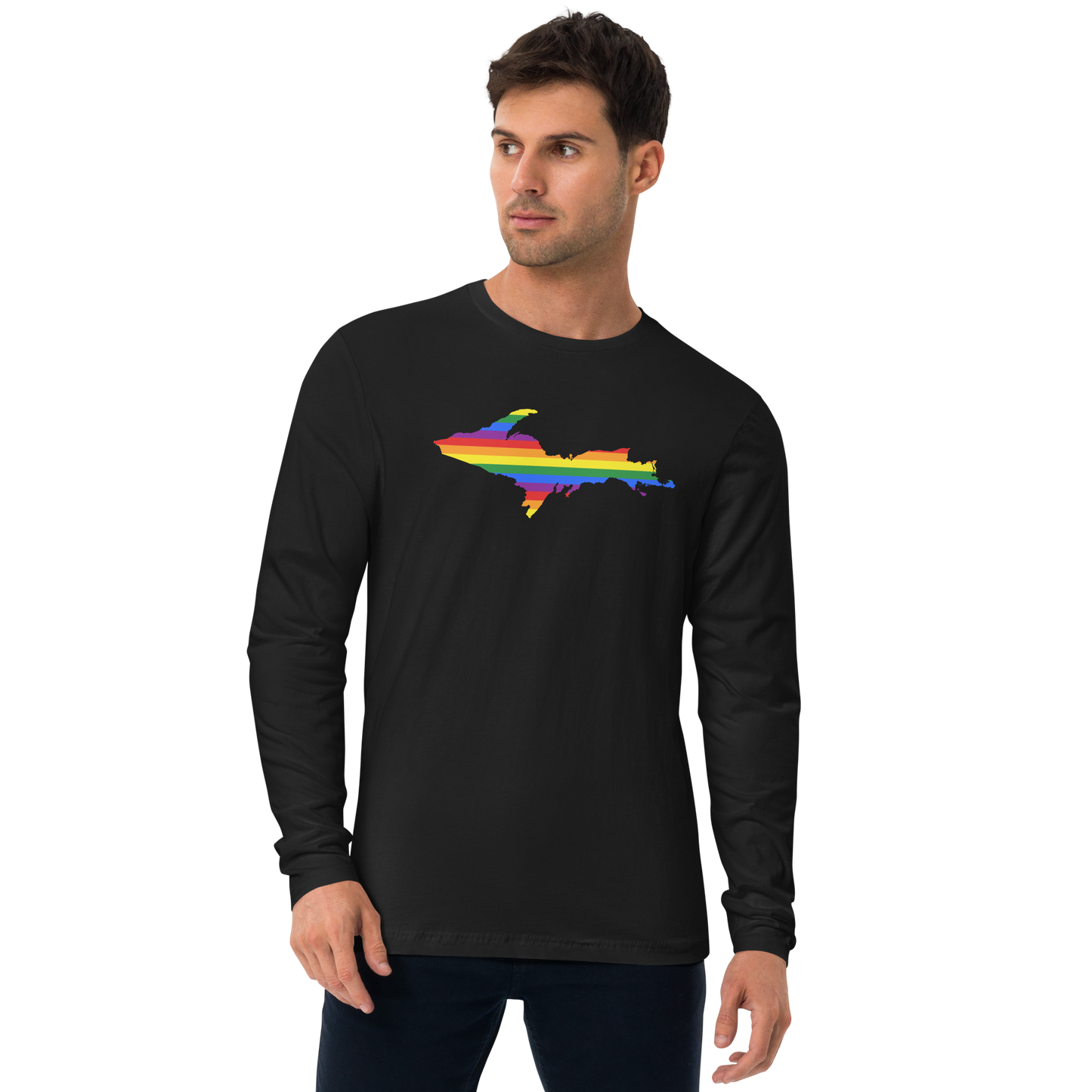 Michigan Upper Peninsula Fitted T-Shirt (w/ UP Pride Flag) | Men's Long Sleeve