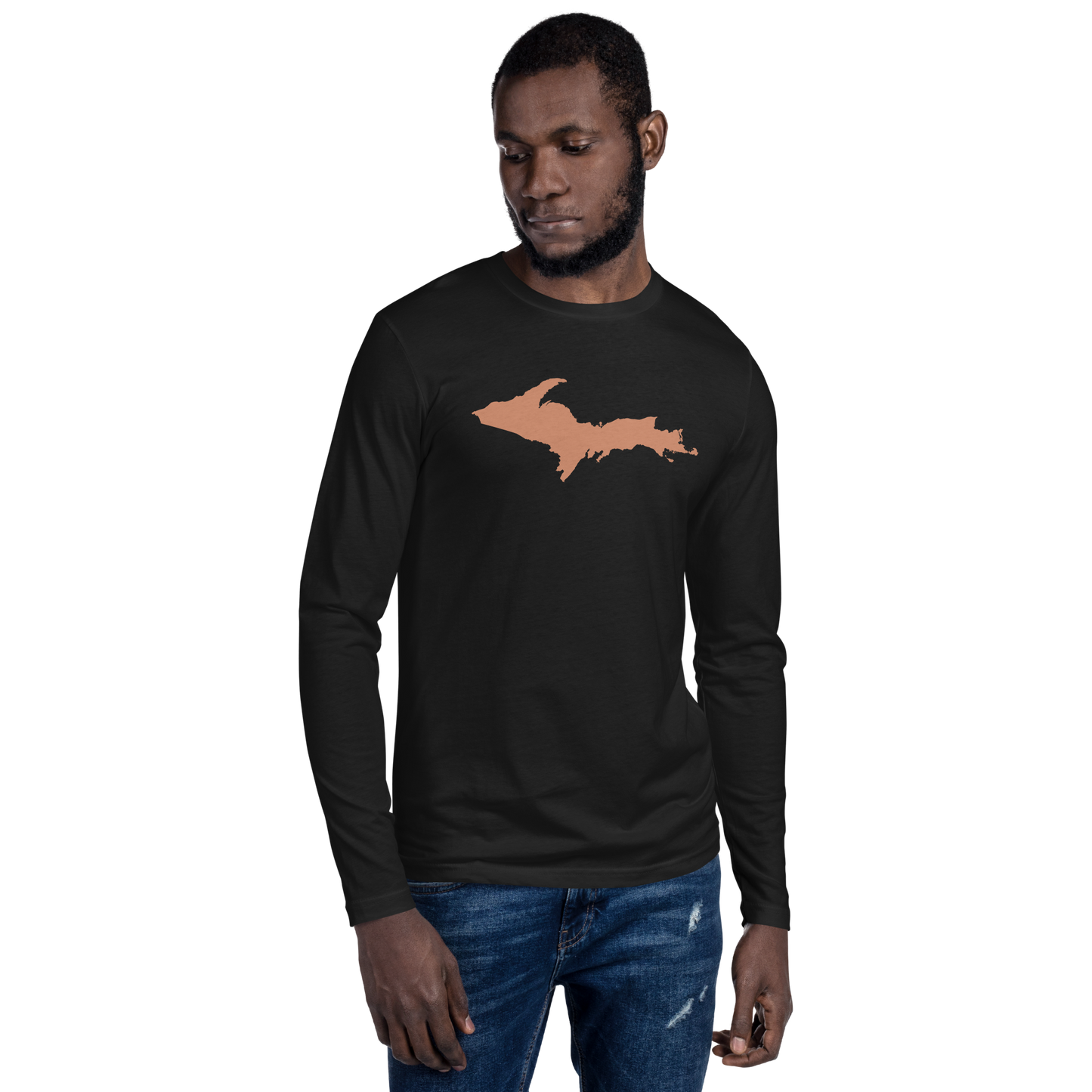 Michigan Upper Peninsula Fitted T-Shirt (w/ Copper UP Outline) | Men's Long Sleeve