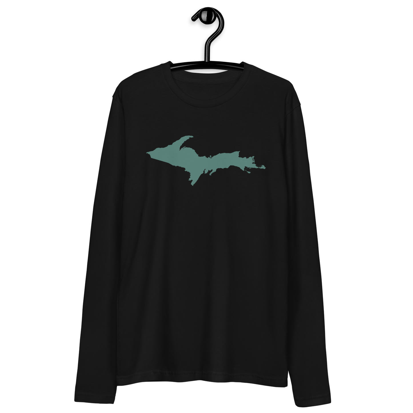 Michigan Upper Peninsula Fitted T-Shirt (w/ Copper Green UP Outline) | Men's Long Sleeve