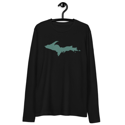 Michigan Upper Peninsula Fitted T-Shirt (w/ Copper Green UP Outline) | Men's Long Sleeve