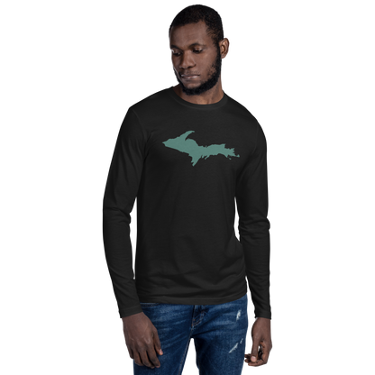 Michigan Upper Peninsula Fitted T-Shirt (w/ Copper Green UP Outline) | Men's Long Sleeve